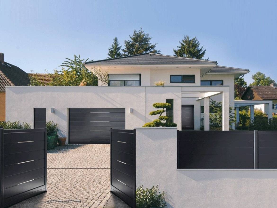 porte sectionnelle coordonnée avec portail et porte d'entrée